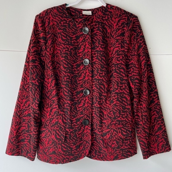 Kim Rogers Women Plus Size Red Cheetah Animal Print Blazer Jacket Coat, 2X(20W) - Picture 3 of 6
